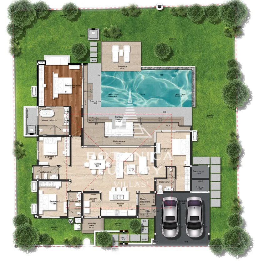 อพาร์ตเมนต์ 4 ห้องนอน ขนาด 624 ตร.ม. ที่ Botanica Four Seasons
