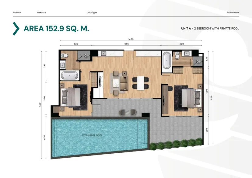 Wekata 3 — Tipo A — 152.9 m² — piscina privada